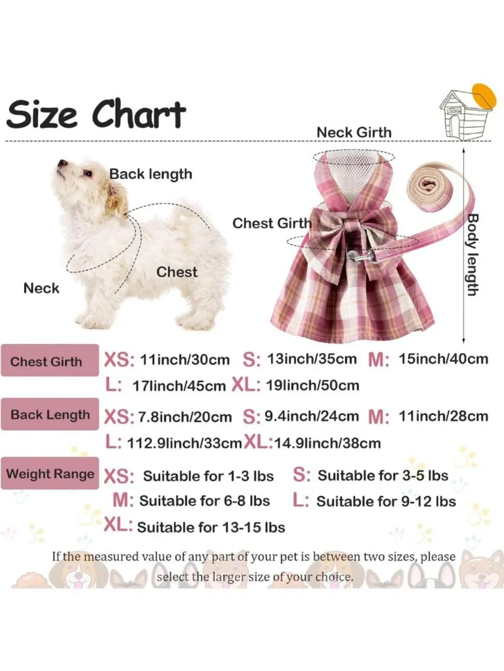 Stylish Plaid Dog Dresses with Bow, 4-Piece Set, Harness & Leashes, Large, Dark